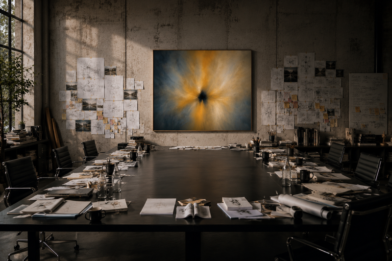 Creative workplace with ODE artwork FOCUS, exploring how office design and visual environments shape attention, creativity and deep thinking.