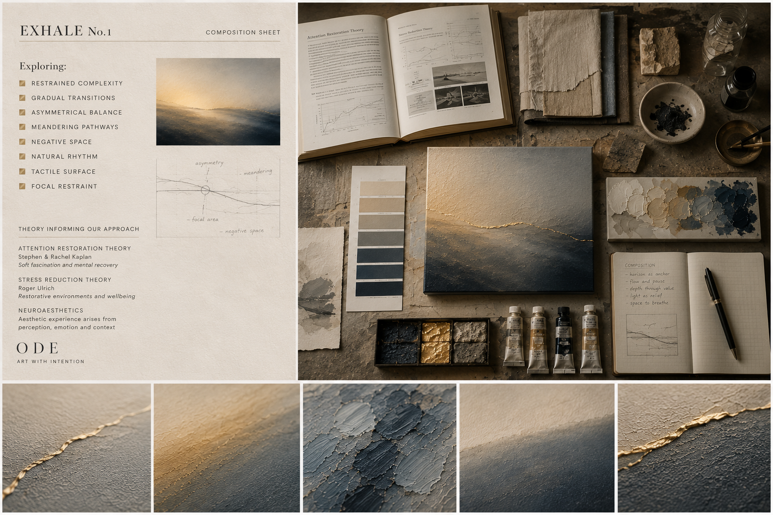 Composition study of ODE's EXHALE No.1 showing how contemporary fine art is designed around perception, composition and human experience.