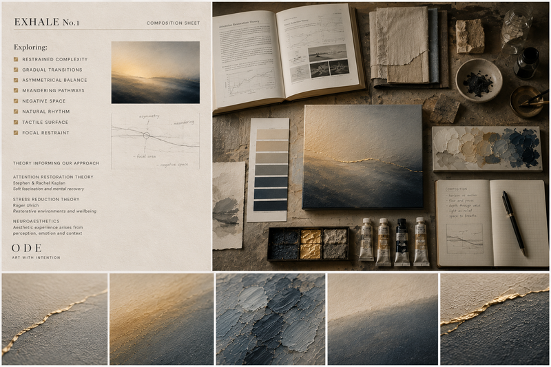 Composition study of ODE's EXHALE No.1 showing how contemporary fine art is designed around perception, composition and human experience.