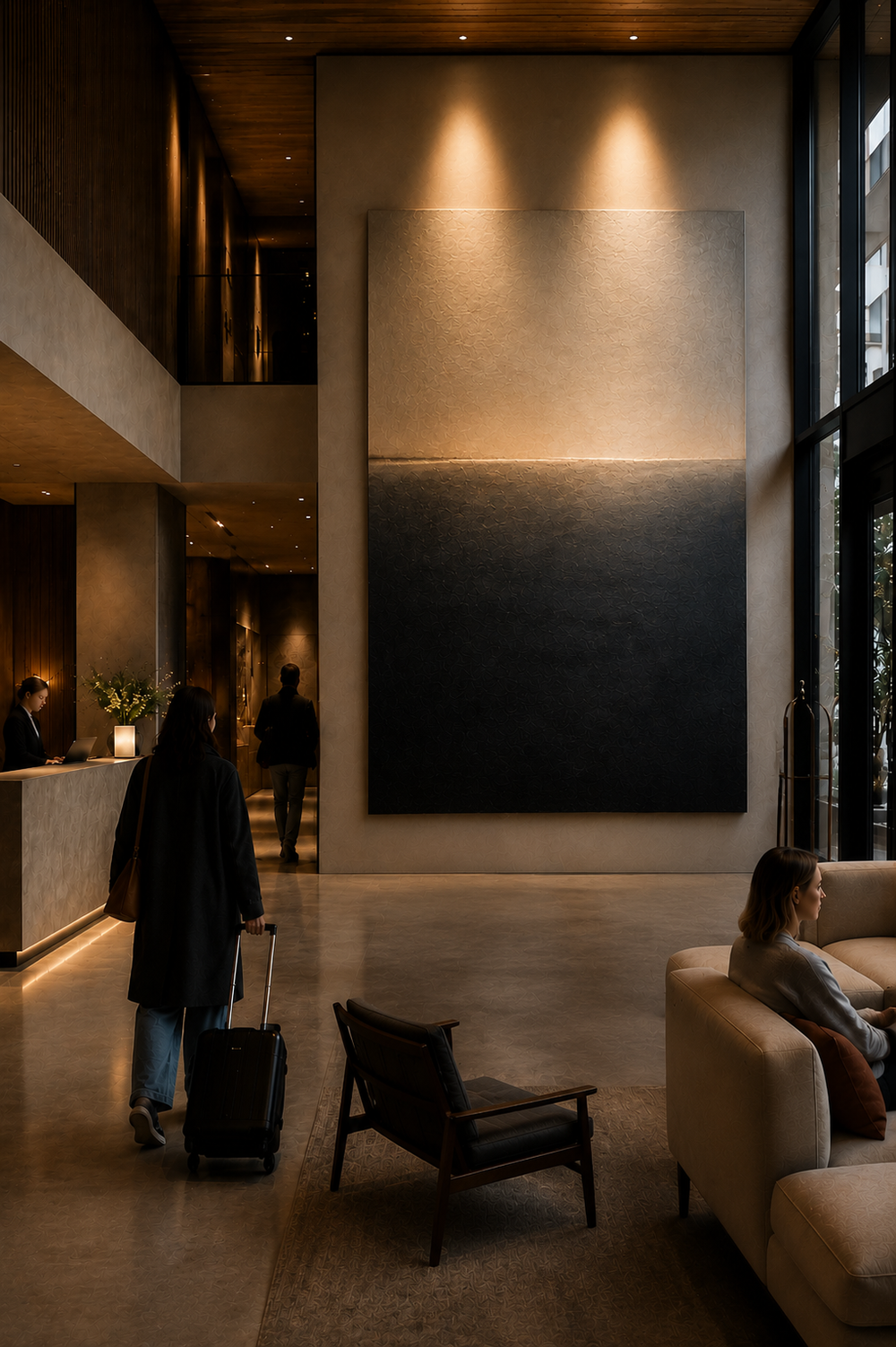The Horizon Without a Landscape artwork in a refined hotel lobby by ODE Art For Business