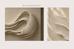 Close-up details of LOVE, showing handcrafted texture, layered relief and natural material variations.