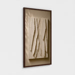 BELONG textured contemporary artwork presented in a walnut frame.