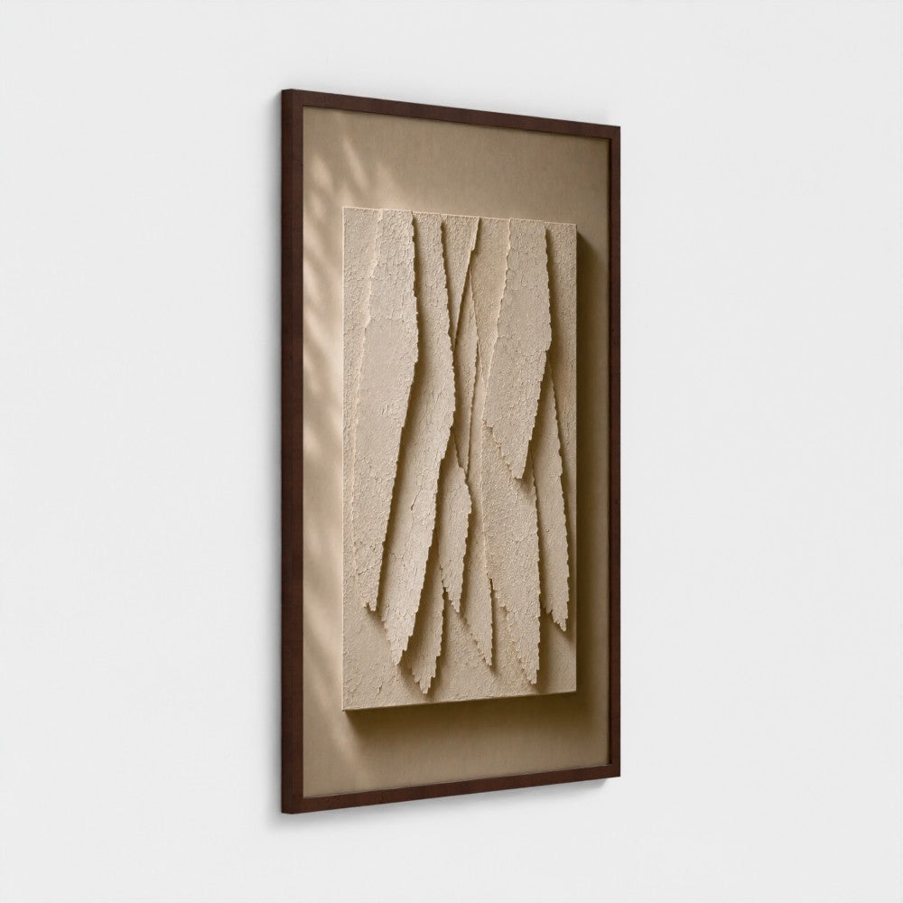 BELONG textured contemporary artwork presented in a walnut frame.