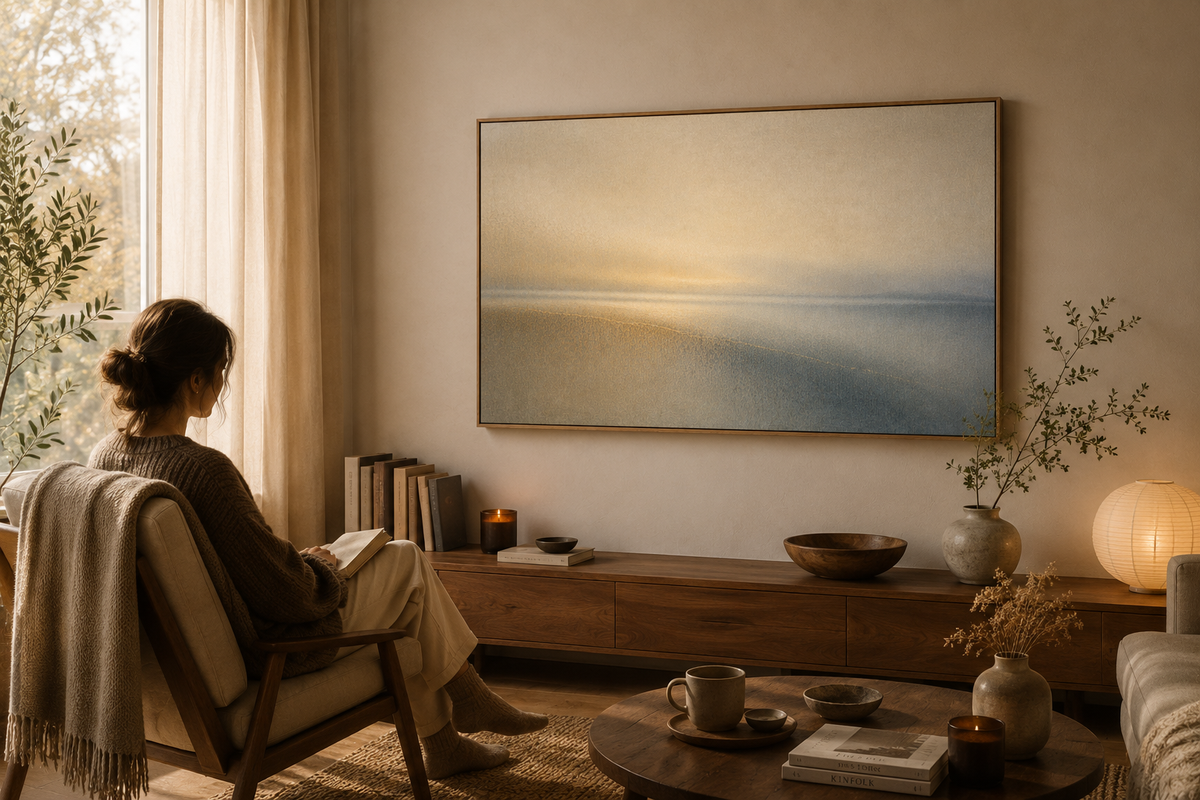 EXHALE No.1 displayed in a contemporary home, bringing visual calm through soft horizons and gentle light.