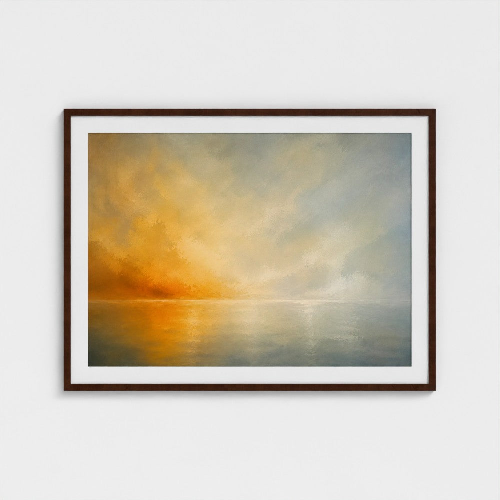 EXHALE No.2 contemporary artwork presented in a walnut frame.