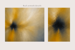 Close-up details of FOCUS, showing layered colour transitions, painterly texture and a strong visual centre.