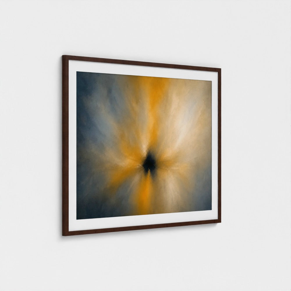 FOCUS contemporary artwork presented in a walnut frame.